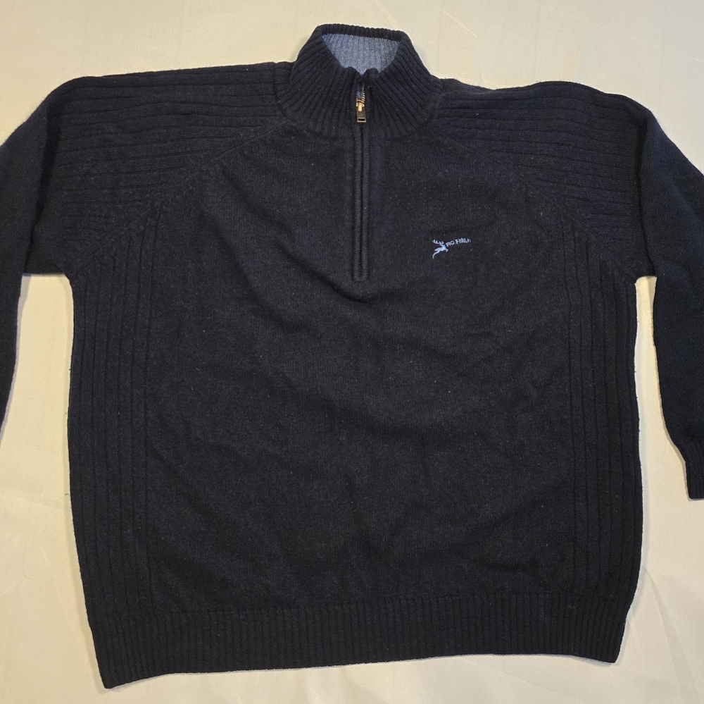 P.G. Field Sweater Mens Size L Large Blue Quarter Zip Outdoors Pullover Jumper